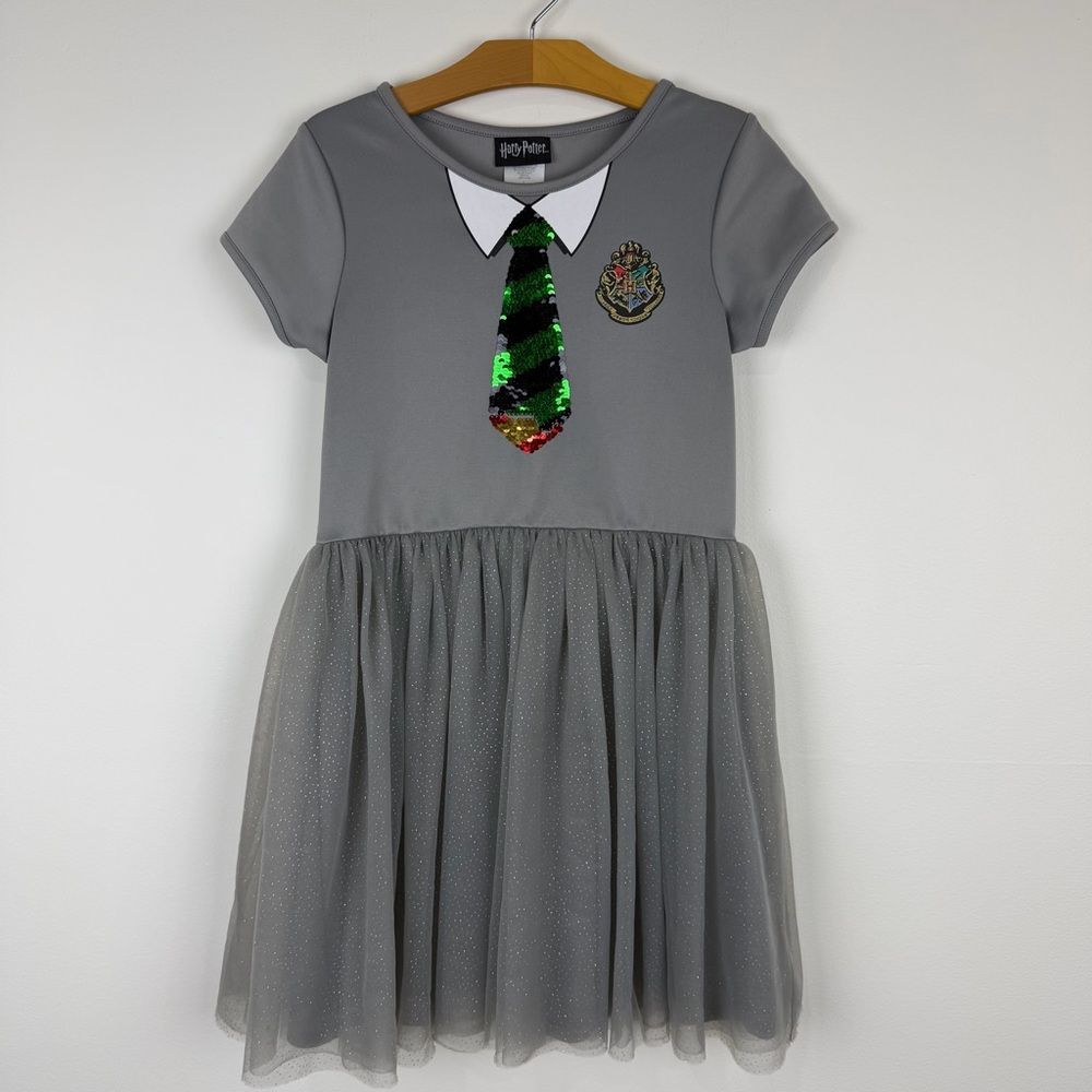 Harry Potter Girls Grey Sequin Tie Dress Hogwarts Party Costume L